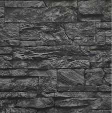 Wallpaper textured Charcoal gray black modern wall coverings roll faux stone 3D