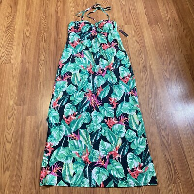 No Boundaries Maxi Sun Dress Women's Size L Halter Top Style Floral Tropical NWT