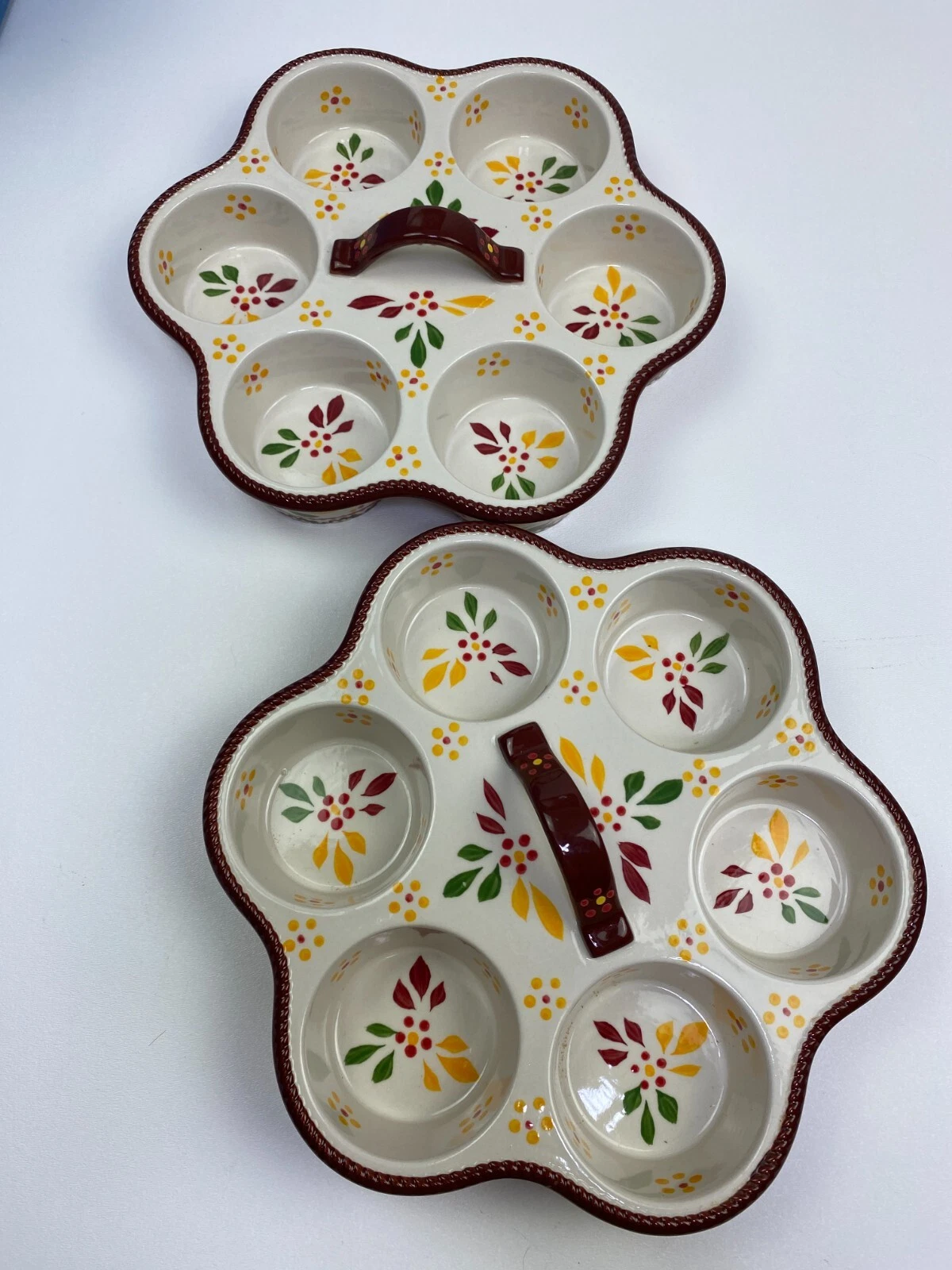 Temptations Old World Ceramic Muffin / Cupcake Pan Burgundy Floral Bundle of 2
