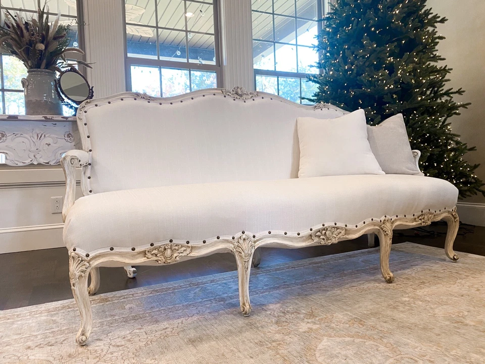 Settee antigo estilo Luís XVI da década de 1920 totalmente recondicionado - Imagem 3 de 4