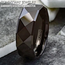 8mm Tungsten Carbide Black Multi-Faceted Wedding Band Ring Men's Jewelry