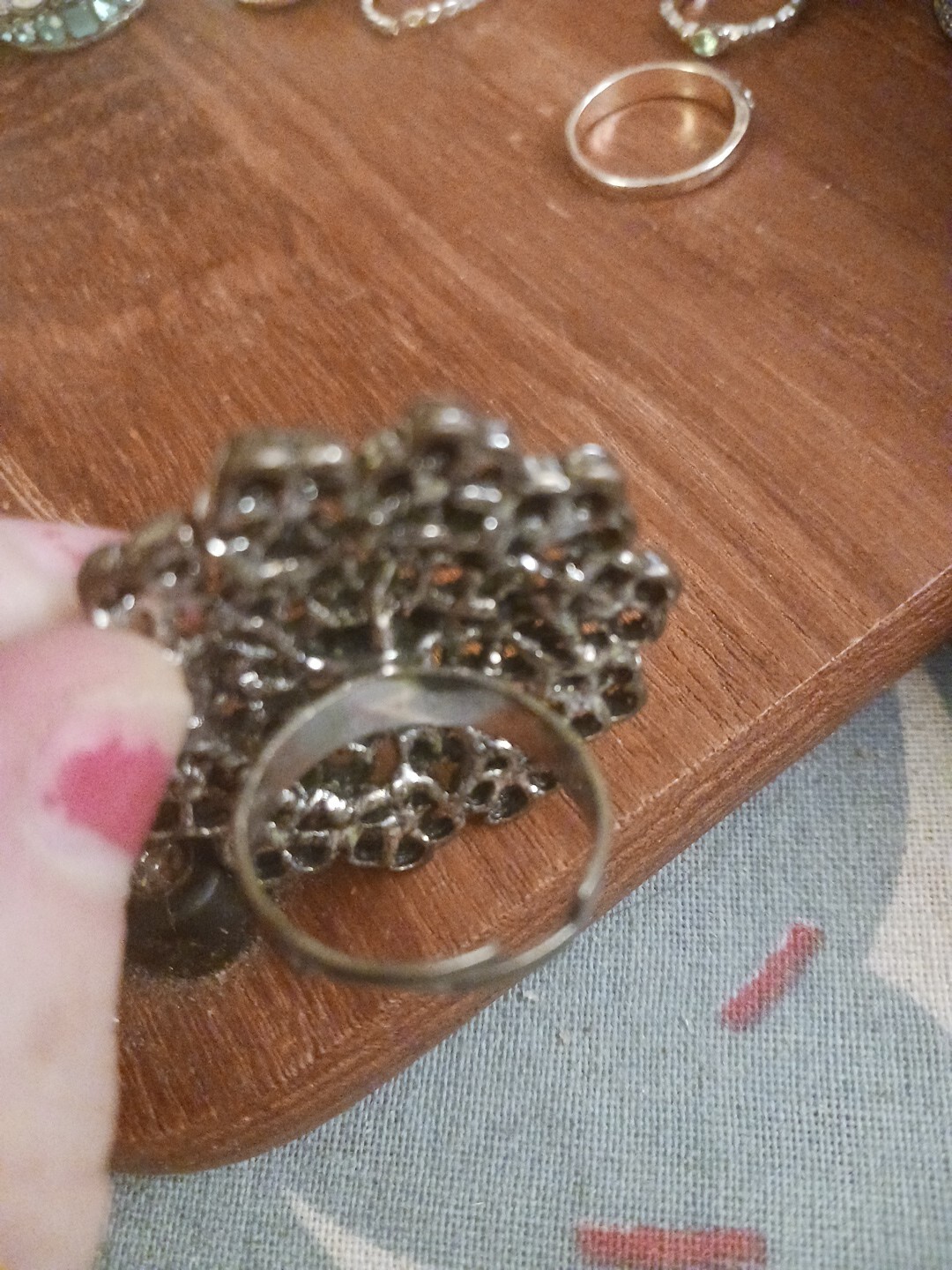 Large Blue Stone Flower Adjustable Statement Ring… - image 4