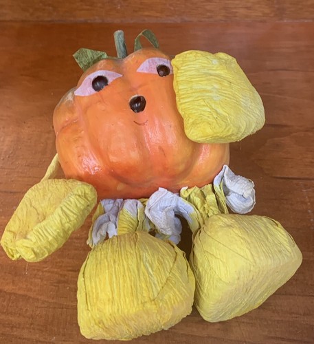 Vintage Halloween Paper Mache Pumpkin Man Person Figure Shelf Topper - Picture 5 of 6