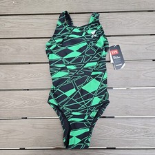 TYR DuraFast Elite Mantova MaxFit 1pc Swimsuit Black Green Youth Girls Sz 24 New