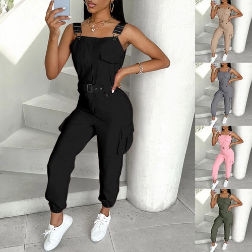 Mono de peto de mujer mono sin mangas traje de pantalón cargo pelele Playsuits * - Imagen 6 de 26