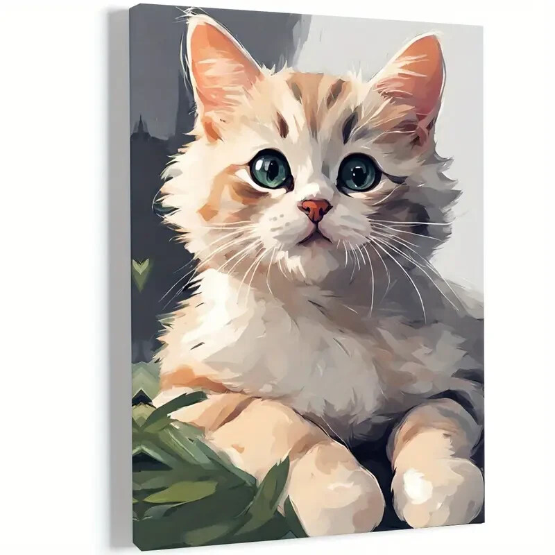 Fluffy Cat with Mesmerizing Green Eyes Wall Art  Canvas Unframed/Framed
