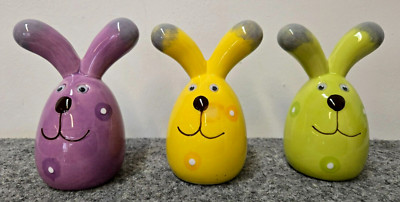 3er Set Osterhasen Schlappohr 13,5 cm lila gelb grün Wackelaugen Hasen chalet