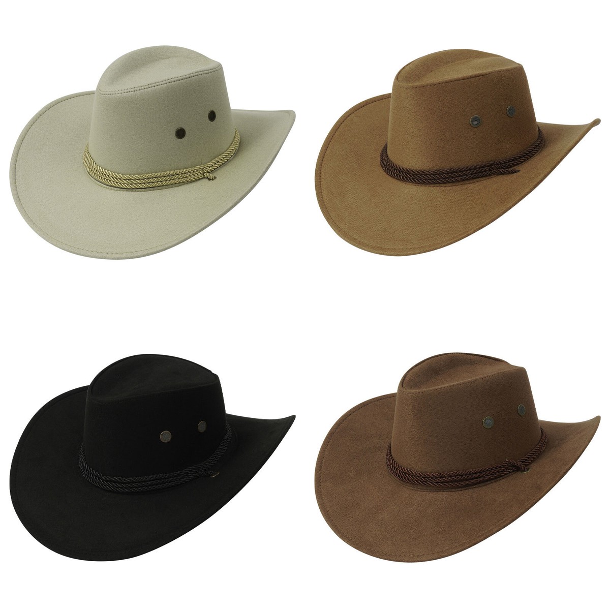 Mens Felt Western Cowboy Hat Wide Brim Riding Hat Sunscreen