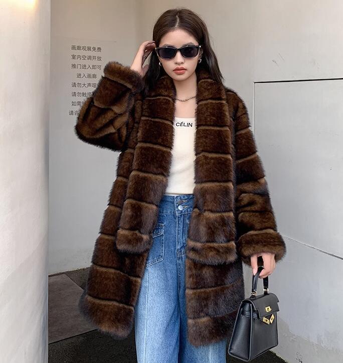 Women Winter Fur Coat Loose Lapel Overcoat Luxury Long Fur Coat Female Thick Warm Plush Coats