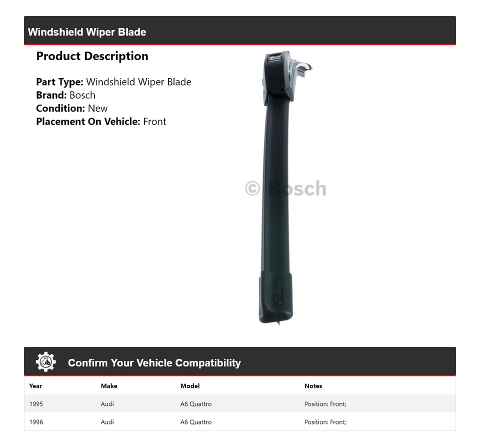 Limpiaparabrisas delantero para Audi A6 Quattro Bosch ICON 1995-1996 Foto 2 de 4