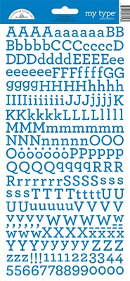 Crafts Doodlebug My Type Alphabet Capitals Small Numbers Stickers 13'' Blue Jean