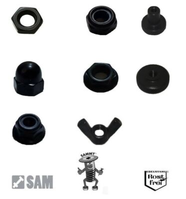 Schwarze Muttern Edelstahl A2 SCHWARZ M1,6 M2 M2,5 M3 M4 M5 M6 M8 M10 Muttern
