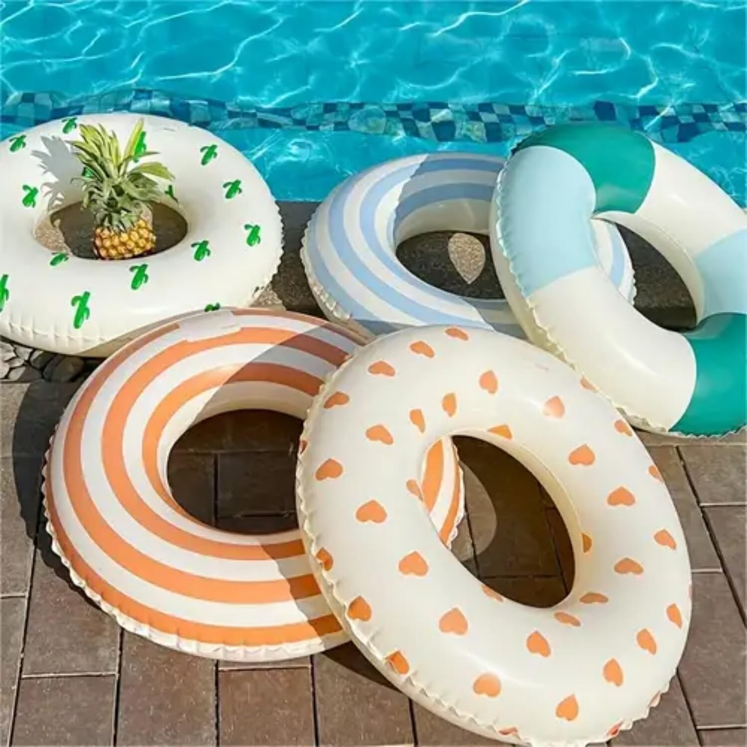 "Swimming Pool Floats for Kids Ages 5-10, Inflatable Tubes With Simple Stripes,