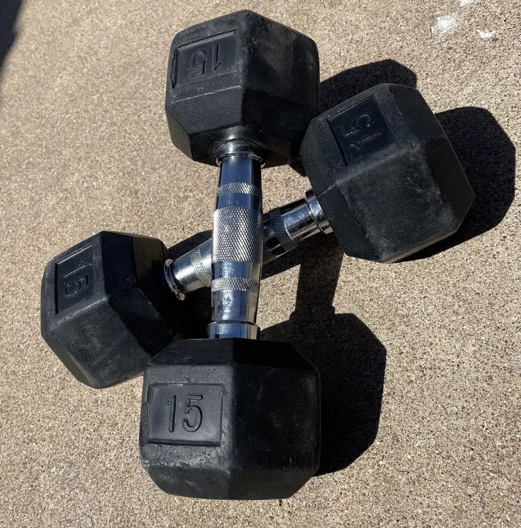 Pair 15 Lb Hex Dumbbells for sale Only 4 left at 60