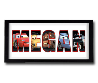 DSNEY CARS Personalised Framed Name Print Disney Lightning McQueen Mater  Print UK