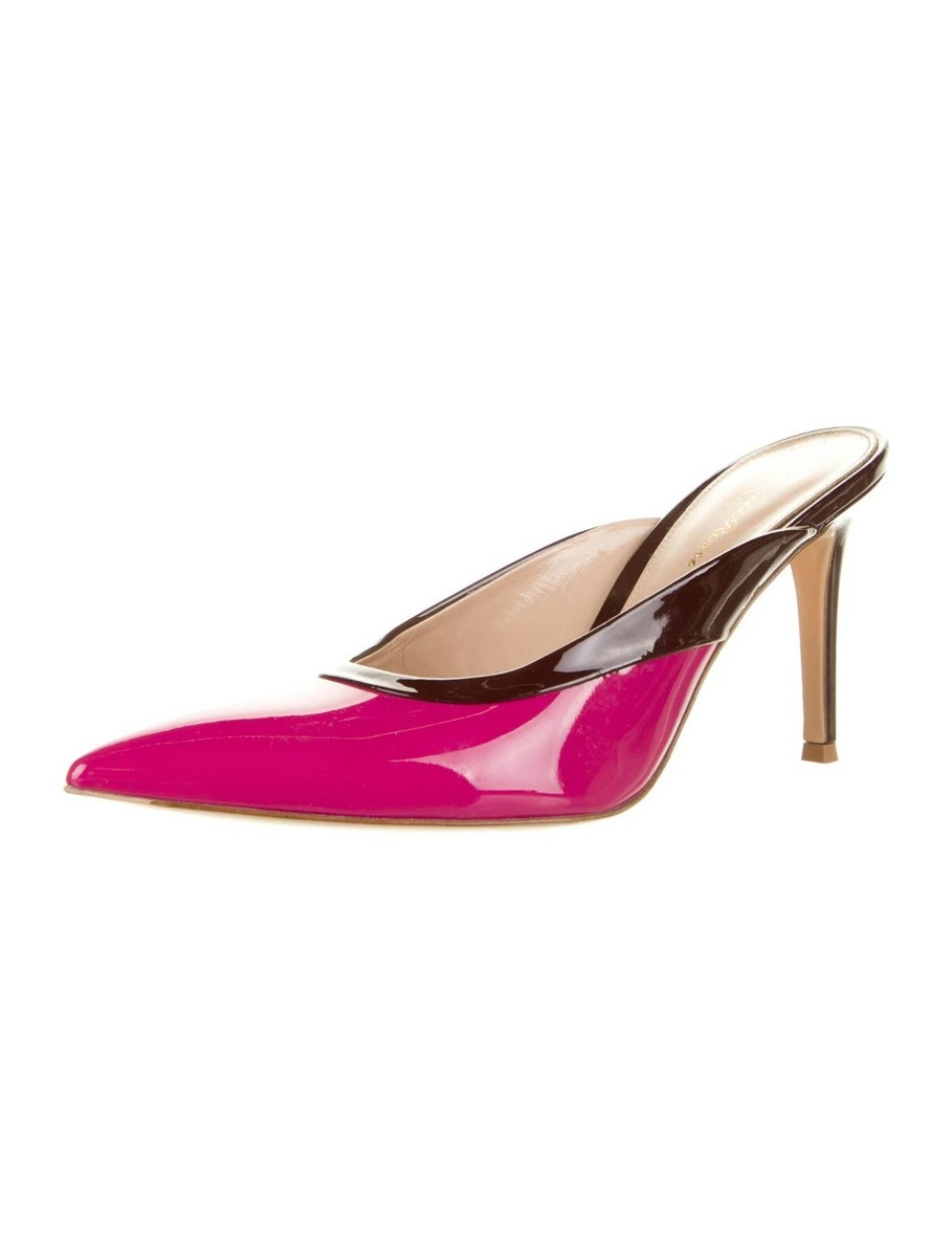 【関税&送料込】Gianvito Rossi Pink Leather Vyna Mules GIANVITO ROSSI Pink Colorblock Patent Leather Mules SZ 8.5