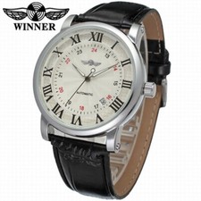 Orologio da polso da uomo con cinturino pelle PU meccanico automatico numeric