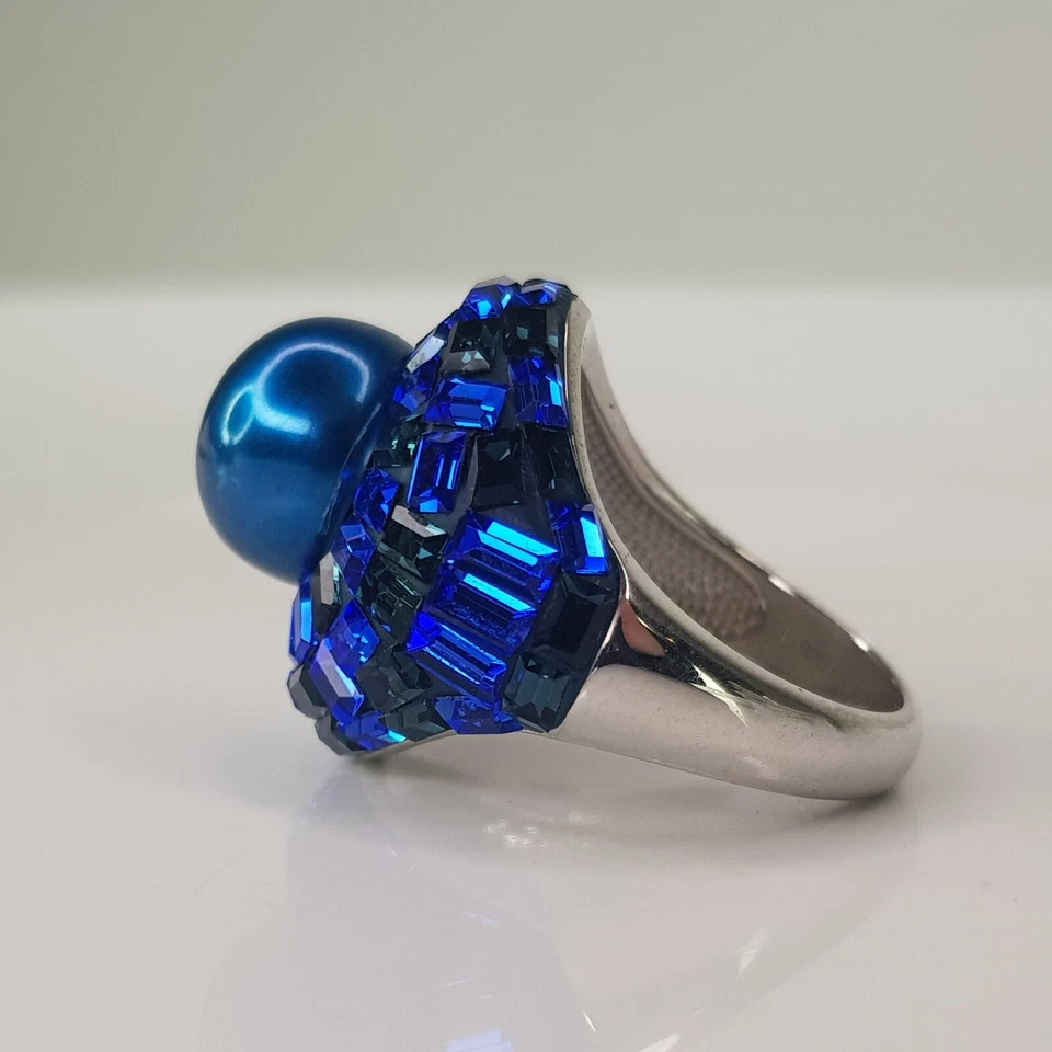 Anillo de vestir de plata de ley 925 con zafiro perla natural corte baguette talla 6,5 Foto 4 de 4