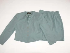 John Meyer Women's Skirt Suit Size 14 / 14 Petite Blue Green 100% Wool