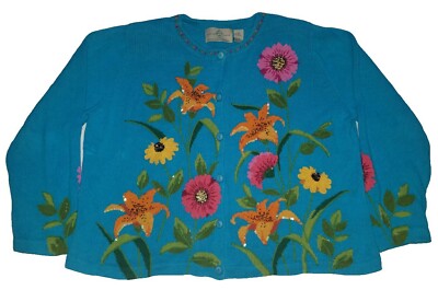 Pull Cardigan à Paillettes Et Fleurs Design Options - Taille S, Occasion Très Bon état