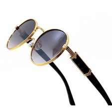 Round Sunglasses Gold Frame Black Lens Fashion Shades Designer Style Outdoor New