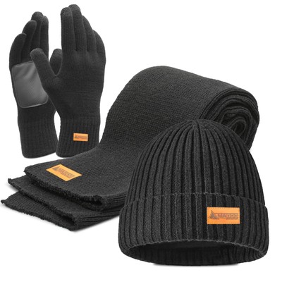 MADOG Winter Warm Knit Synthetic Wool Beanie Hat Scarf Touchscreen Gloves Set...