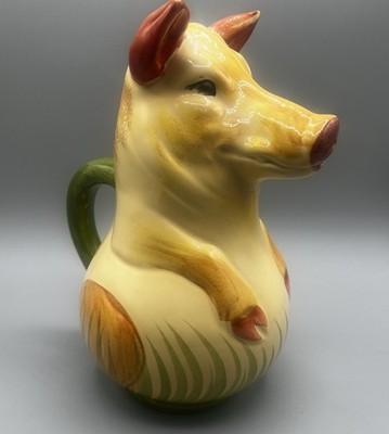 Barbotine Cottage Piglet Ceramic Pitcher 1.5qts Made In St Clements France EUC