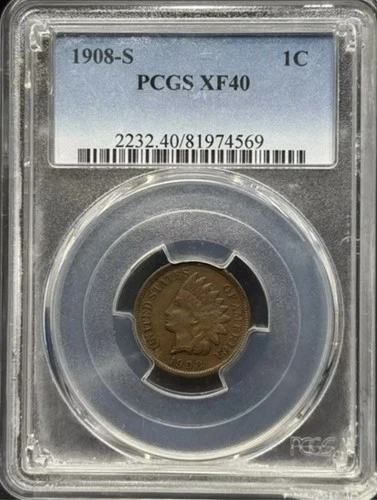 1908-S PCGS XF40 Pretty XF Indian Cent - Key Date, PQ for Grade, Original!