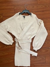Women's Knit Wrap dress long sleeve V-Neck Tie Waist  Beige Size L