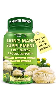 Organic Lion's Mane Supplement Contains Naturally Occurring Beta 120 Capsules