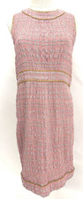 Chanel No Sleeve Dress Trimmed Tweed Check Pink Coco Mark Button Size 42 France