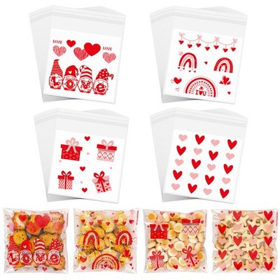 ZYLOP Valentines Self-Sealing Cellophane Cookie Bags - 4x4 Inch 200 Pcs Plast...