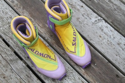 Vintage Salomon SR 911 Equipe Skate Ski Boots Size 10 Yellow