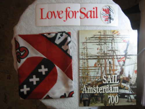 SAIL AMSTERDAM 700 SAIL '85 3X LOT: 30" Silk Scarf Color Pamphlet Decal Sticker