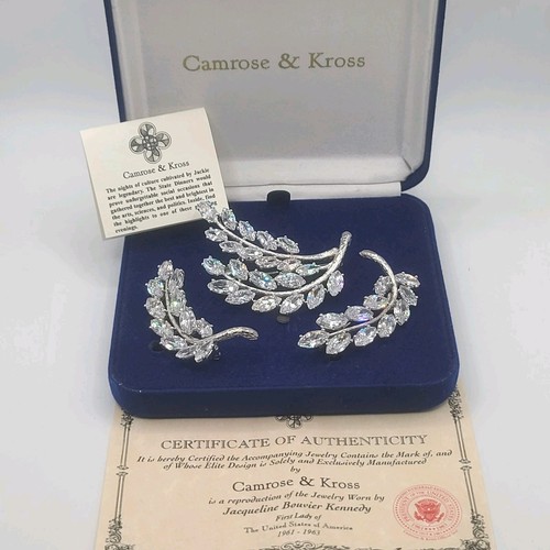 Camrose Kross Brooch Signed JBK Rhinestone Wedding Pins Set Silver Tone - 第 1/9 張圖片