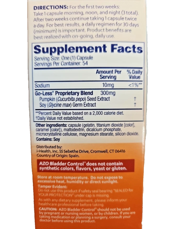 Control de vejiga AZO + Go-Less, 54 cápsulas, reduce la urgencia ocasional, exp: 04/26 Foto 2 de 3