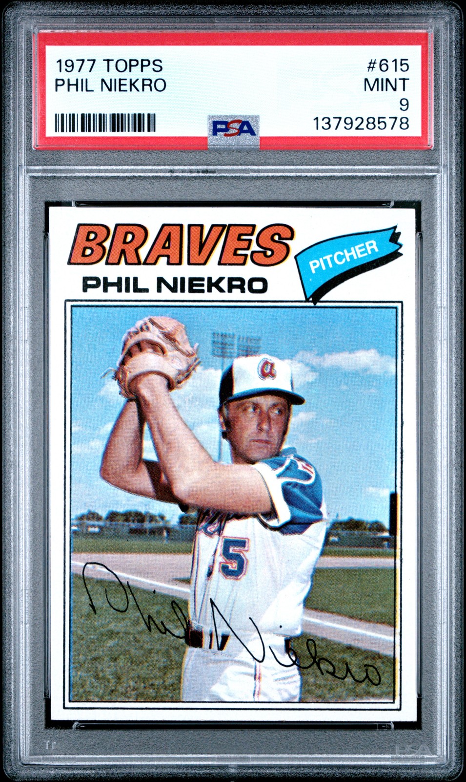 1977 TOPPS #615 PHIL NIEKRO PSA 9