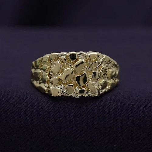 Mens Large Nugget Square Engagement Wedding Band Ring 10K Yellow Gold