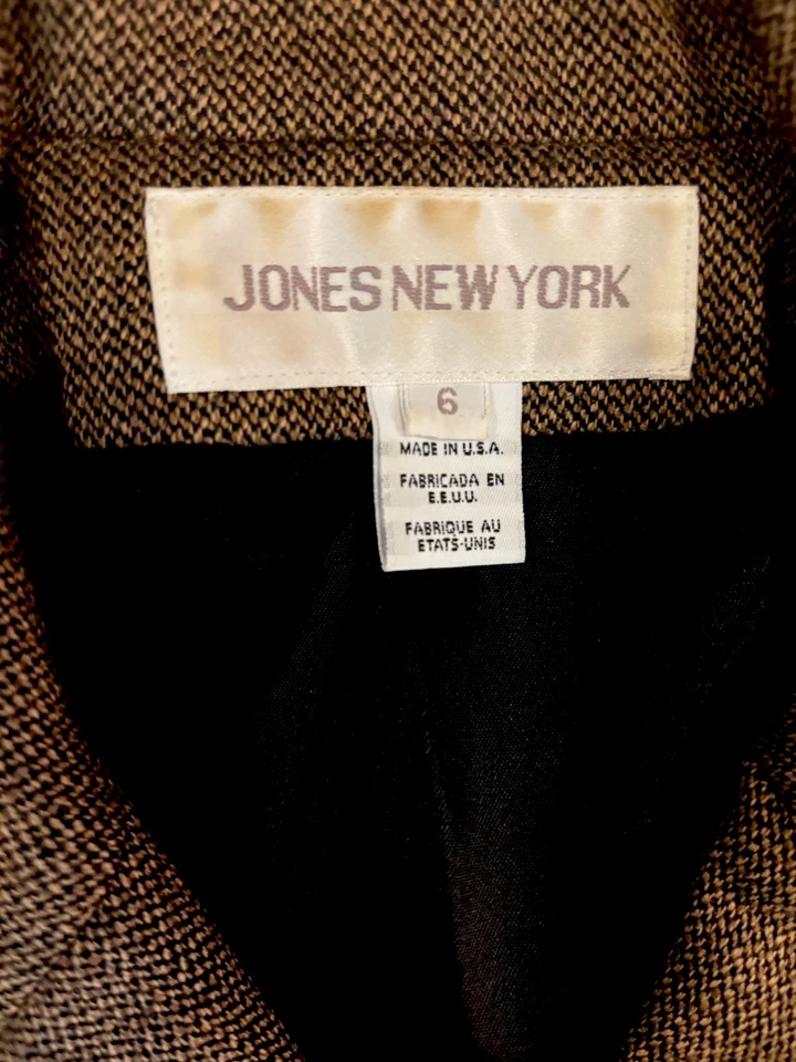 Conjunto de traje pantalones de tweed de doble botonadura Jones New York para mujer mezcla de lana talla 6 Foto 4 de 4