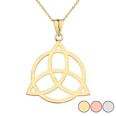 Gold Trinity Knot Circle of Life Silhouette Pendant Necklace(Yellow/Rose/White)