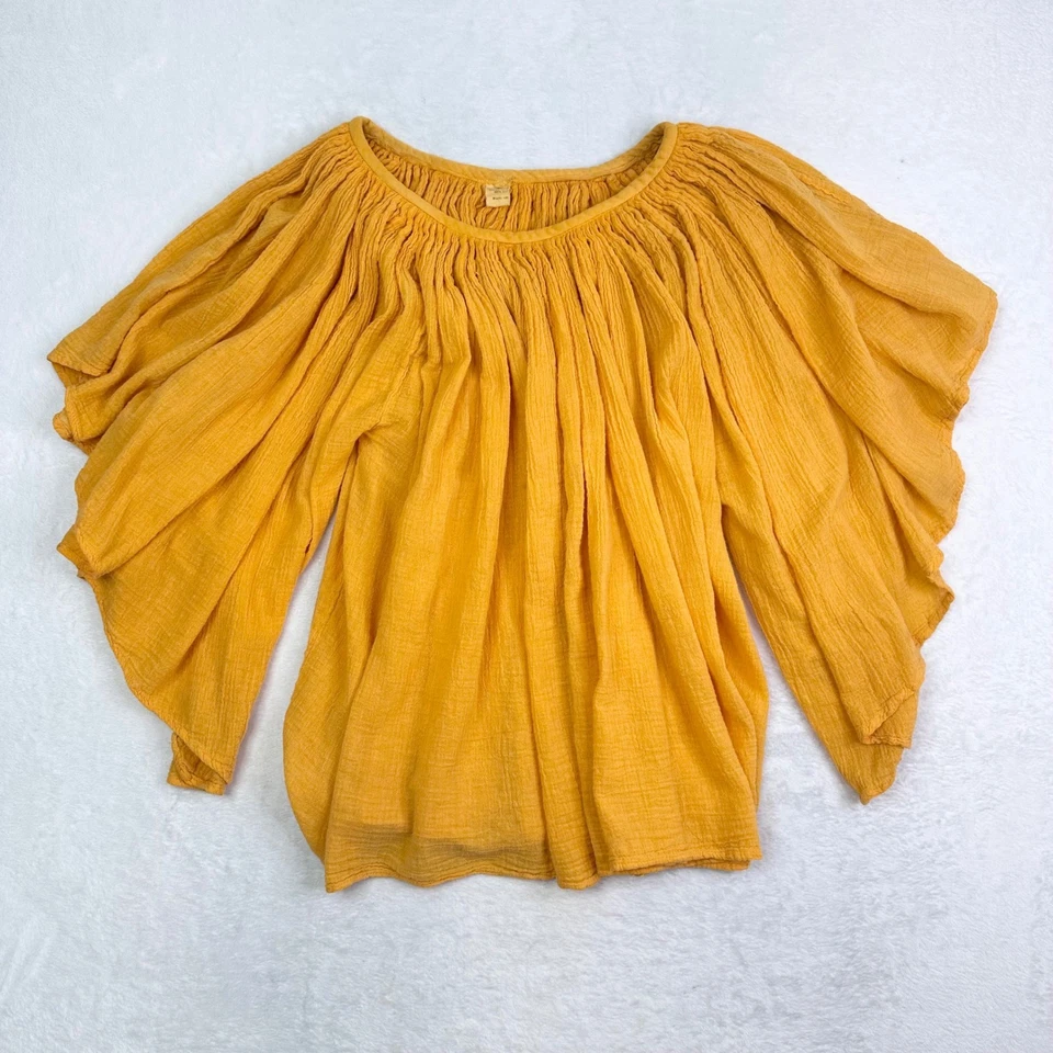 Blusa Campesina Vintage American Climax Gasa Top Fluido Amarillo Algodón Años 70 Boho M Foto 2 de 4