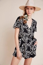 NWOT Farm Rio for Anthropologie Kiki Surplice Linen Leaf Print Romper Dress S