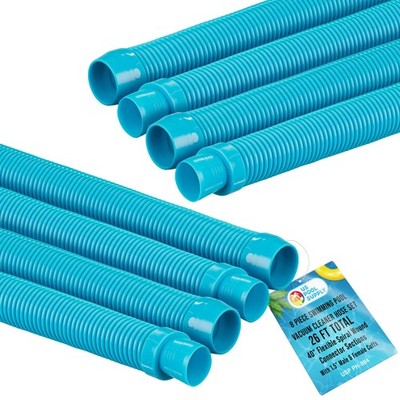 8pc Swimming Pool Vacuum Cleaner Hose Set, Teal 40'' Flexible Sections, 1.5'' Cuff