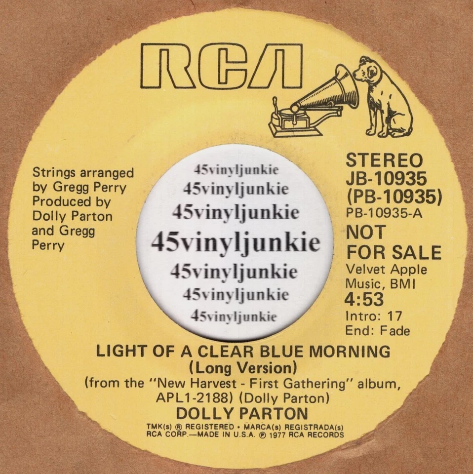 Dolly Parton NM promo 45 rpm "Light Of A Clear Blue Morning" on RCA Records - Image 2 of 2