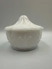 Vintage Milk Glass Embossed  Powder / Trinket Dish With Lid