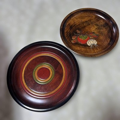 Japanese Lacquer Trays Set of 2 Koma Tenryo Nuri Traditional