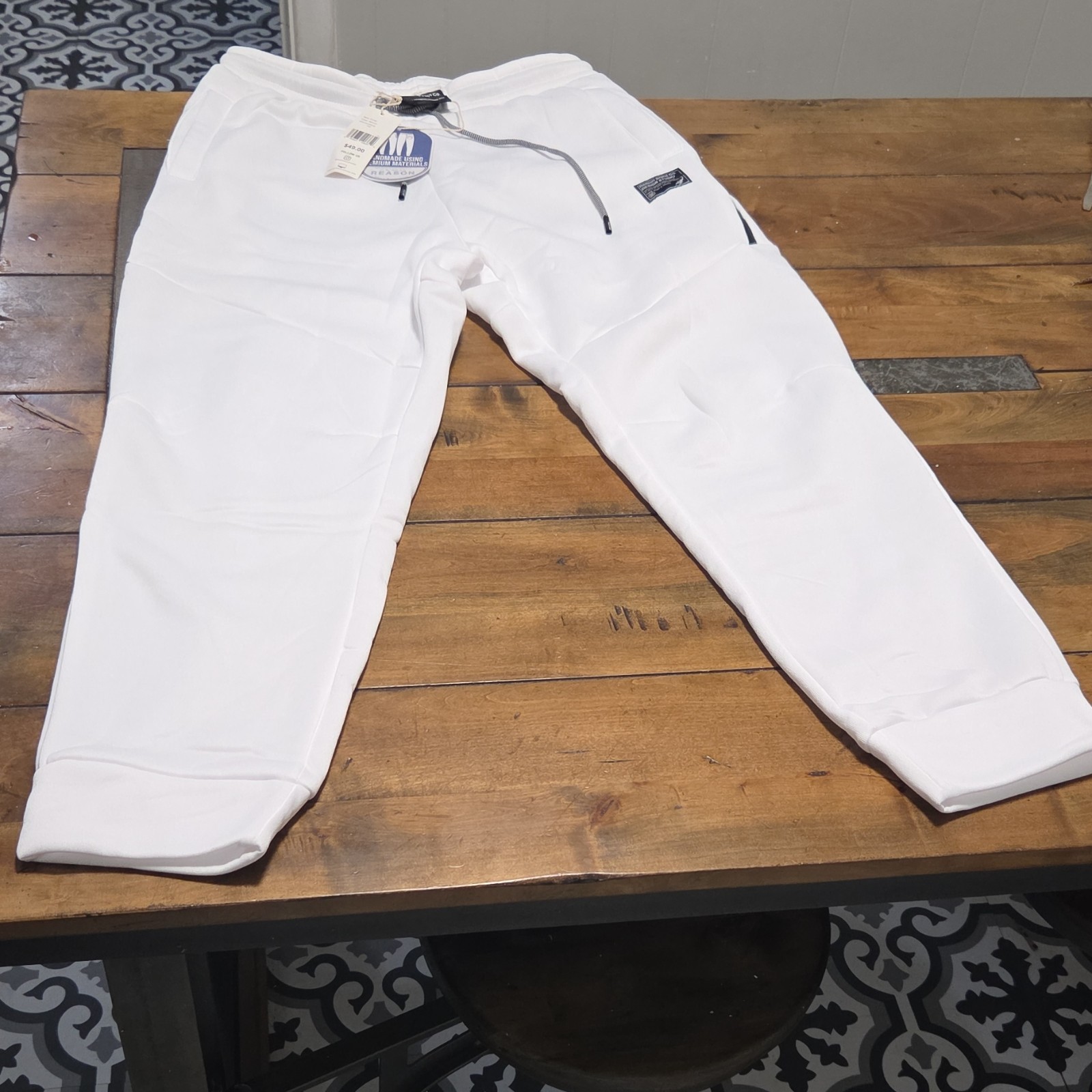 Reason Men's Jogger Pants White XL 100% Polyester Drawstring Pockets