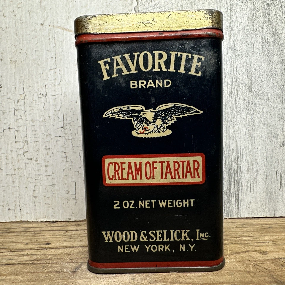 Vtg Favorite Brand Spice Tin Cream Tarter Wood & Selick New York Eagle Graphic - Image 3 of 4