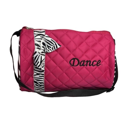 Dance Duffle Bag Girls Quilted Zebra Pattern Ribbon Pink