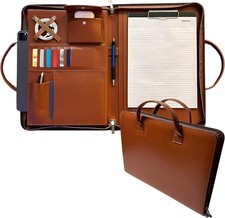 Leather Portfolio with Handles for Men Women Leather Padfolio Case Business